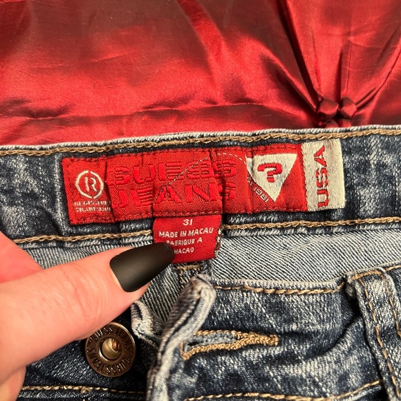 Best fit super stretch Guess bells in medium blue distressed denim, 31 - Picture 7 of 7